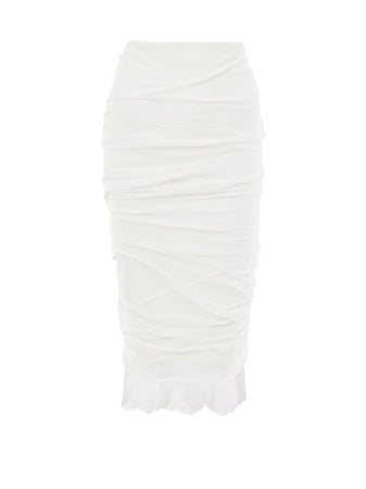 Tom Ford Gonna Drappeggiata Bianca con Dettaglio in Pizzo da donna