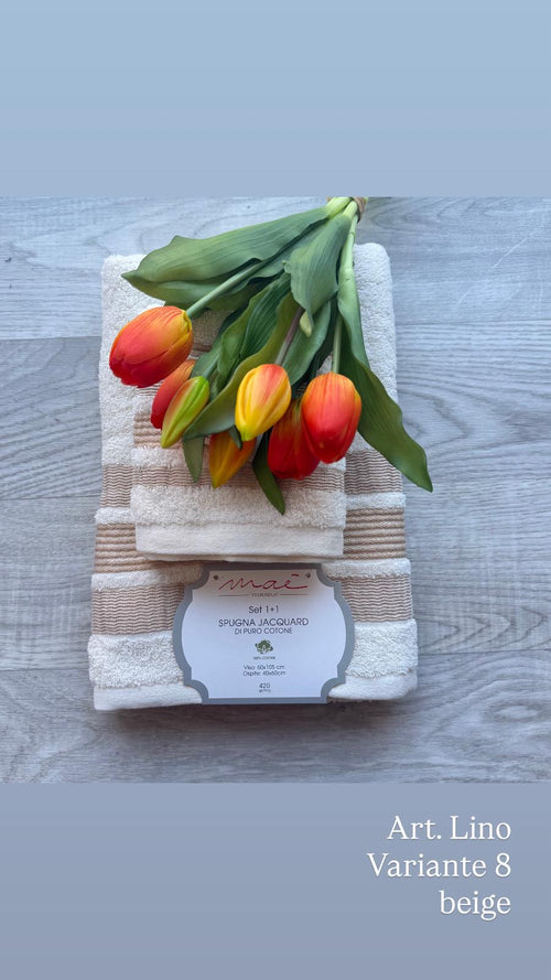 Set Asciugamani 1+1 Via Roma 60 Lino – Spugna di Cotone Jacquard 420 gr/m²