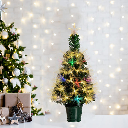 Albero di natale in fibre ottiche bianco caldo e RGB da interno con vaso