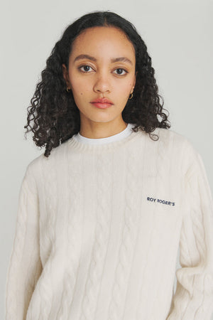 Roy Roger’s Pullover donna in lana e cashmere bianco con lavorazione cable