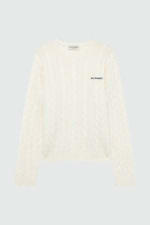 Roy Roger’s Pullover donna in lana e cashmere bianco con lavorazione cable