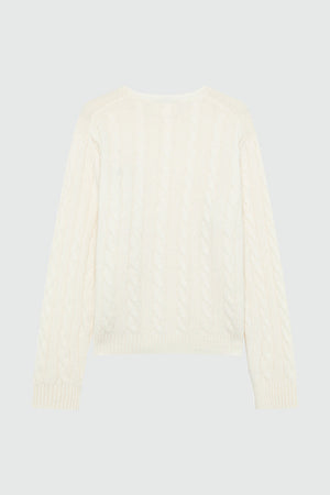 Roy Roger’s Pullover donna in lana e cashmere bianco con lavorazione cable