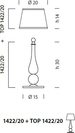 Abat-jour-classica-Sylcom-CAROLA-1422-20-+-TOP-E14-LED-vetro-murano-lampada-tavolo