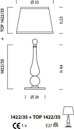 Abat-jour-classica-Sylcom-CAROLA-1422-35-+-TOP-E27-LED-vetro-murano-lampada-tavolo