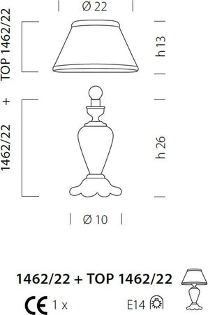 Abat-jour-classica-Sylcom-TEODORA-1462-22-+-TOP-E14-LED-vetro-soffiato-lampada-tavolo