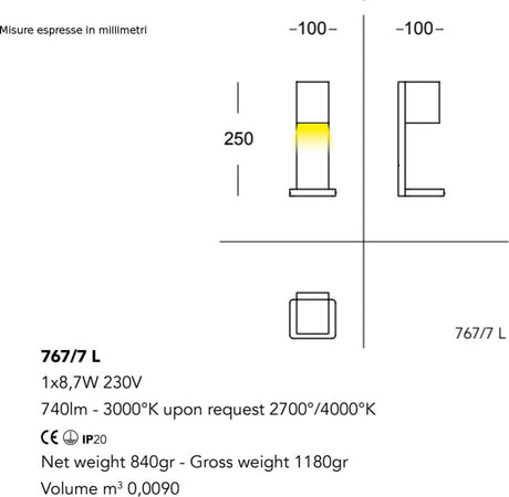 Abat-jour-moderna-Cattaneo-CUBICK-767-7L-8.7W-LED-lampada-tavolo-metacrilato-orientabile-monoemissione-25CM-740LM-3000°K-IP20