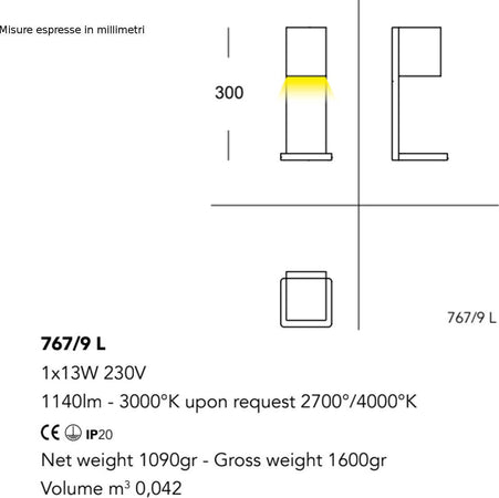 Abat-jour-moderna-Cattaneo-CUBICK-767-9L-13W-LED-lampada-tavolo-metacrilato-orientabile-monoemissione-30CM-1140LM-3000°K-IP20