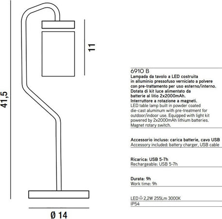 Abat-jour-moderna-classica-Perenz-MAGNET-6910-USB-LED-IP54-lampada-tavolo-senza-filo-batteria-magnete-ricaricabile