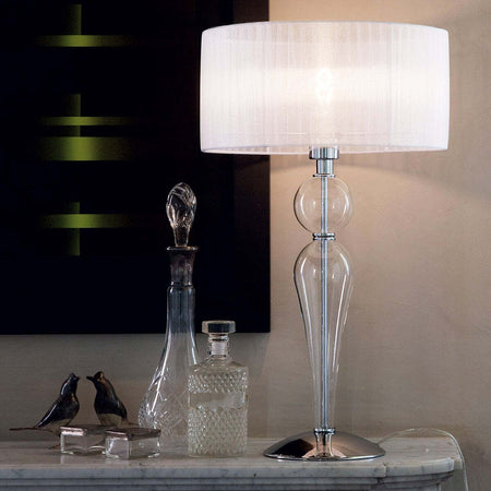 Abat-jour-moderna-Ideal-Lux-DUCHESSA-TL1-BIG-E27-LED-vetro-tessuto-lampada-tavolo