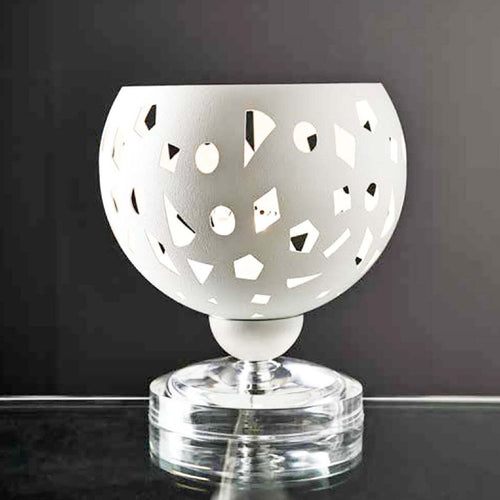 Abat-jour-moderna-illuminando-GEO-LU-E14-LED-lampada-tavolo-metallo-bianco-grigio-sabbia-traforata-interni