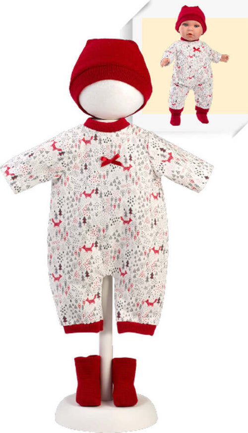 Abiti-per-Bebe'-tutina-bordo-rosso-42cm-Llorens