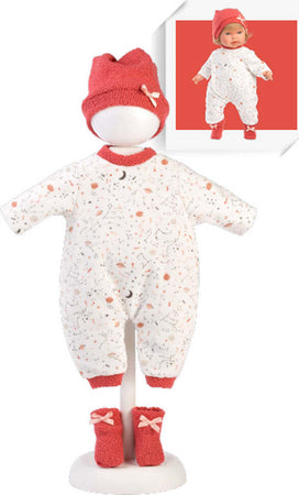 Abiti-pere-Bebe'-tutina-bordo-rosso-42cm-Llorens