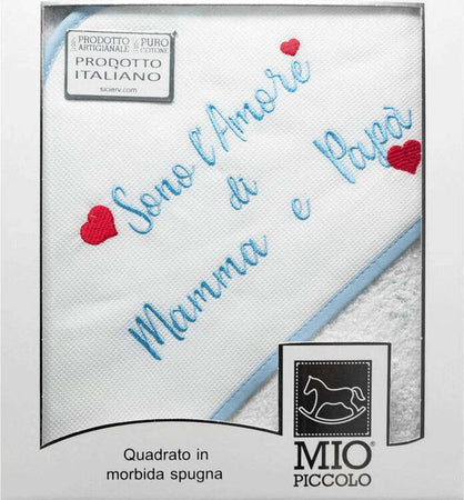 Accappatoio-Baby-Triangolo-in-Spugna-Sono-l'amore-di-mamma-e-papà