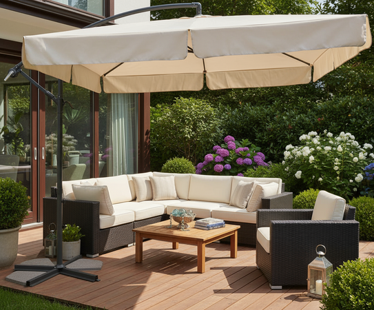 ACHILLES - ombrellone da giardino 2,5x2,5 decentrato Ecrù Milani Home