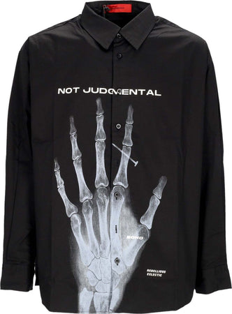 ACUPUNCTURE-Camicia-Manica-Lunga-Uomo-Devil-Hands-Shirt-Black-da-uomo
