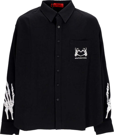 ACUPUNCTURE-Camicia-Manica-Lunga-Uomo-Skull-Heart-Shirt-Black-da-uomo