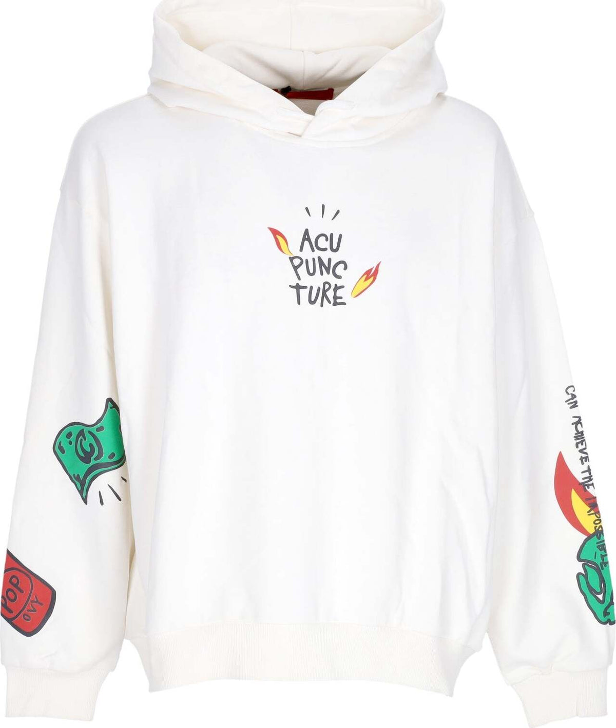 ACUPUNCTURE Felpa Leggera Cappuccio Uomo Flamed Logo Hoodie White