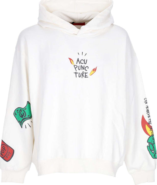 ACUPUNCTURE-Felpa-Leggera-Cappuccio-Uomo-Flamed-Logo-Hoodie-White-da-uomo