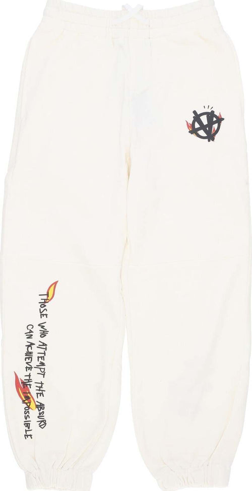 ACUPUNCTURE-Pantalone-Tuta-Leggero-Uomo-Flamed-Logo-Pants-White-da-uomo