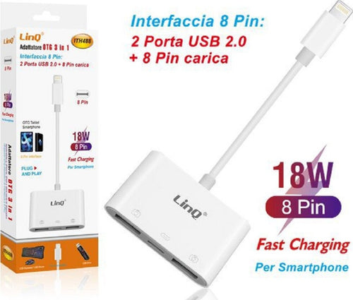 Adattatore 8 Pin Lettore Schede Memoria Otg 3in1 Lightning + 2 Usb Femmina Ith488 Elettronica/Cellulari e accessori/Accessori/Cavi e adattatori/Cavi Lightning Trade Shop italia - Napoli, Commerciovirtuoso.it