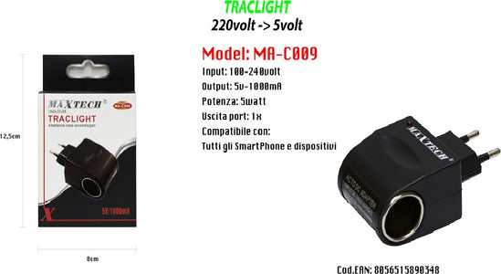 Adattatore Accendisigari Da Auto Casa Ricarica Smartphone Dispositivi 5v-1000ma Maxtech Ma-c009 Materiale Elettrico > Multiprese e Avvolgicavo Trade Shop italia - Napoli, Commerciovirtuoso.it