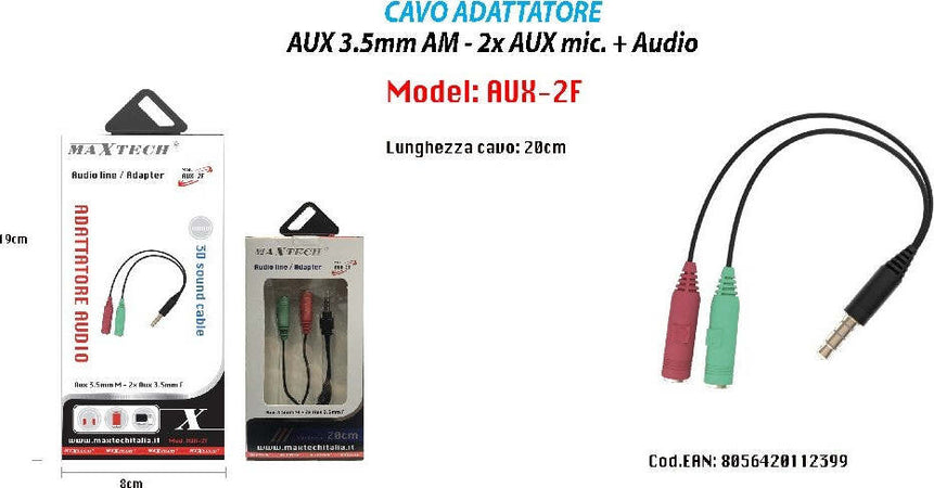 Adattatore Cavo Aux 3.5mm Maschio A 2x Aux Microfono Femmina Audio Maxtech Aux-2f Elettronica/Informatica/Accessori/Adattatori/Adattatori maschio/femmina Trade Shop italia - Napoli, Commerciovirtuoso.it