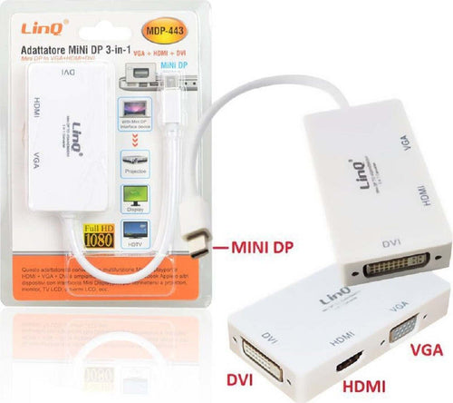Adattatore Convertitore Da Mini Displayport 3in1 A Vga Hdmi Dvi Proiettori Mdp-443 Elettronica/Informatica/Accessori/Cavi e accessori/Cavi/Cavi VGA Trade Shop italia - Napoli, Commerciovirtuoso.it