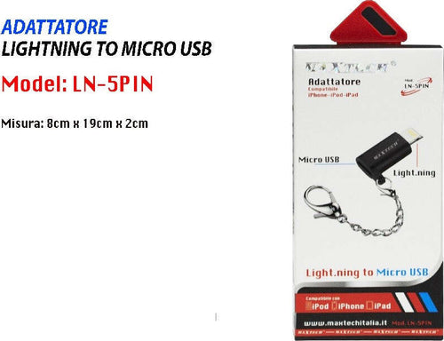 Adattatore Da Lightning A Micro Usb Compatibilita' Iphone Ipod Ipad Maxtech Ln-5pin Caricabatteria Trade Shop italia - Napoli, Commerciovirtuoso.it