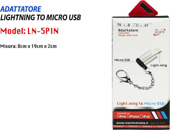 Adattatore Da Lightning A Micro Usb Compatibilita' Iphone Ipod Ipad Maxtech Ln-5pin Caricabatteria Trade Shop italia - Napoli, Commerciovirtuoso.it