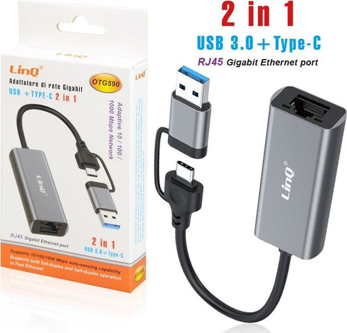 Adattatore Di Rete Gigabit Ethernet Porta Rj45 2 In 1 Usb 3.0 + Type-c Otg590 Elettronica/Informatica/Accessori/Adattatori/Adattatori USB a USB Trade Shop italia - Napoli, Commerciovirtuoso.it