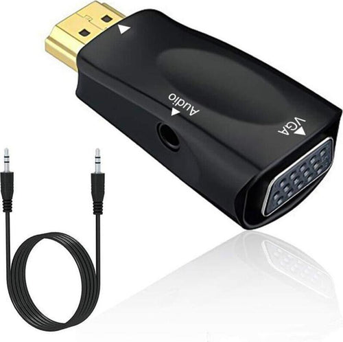 Adattatore HDMI Maschio a VGA Femmina + Cavo Audio Jack 3,5 mm per PC Notebook Monitor FULL HD