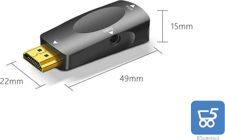 Adattatore HDMI Maschio a VGA Femmina + Cavo Audio Jack 3,5 mm per PC Notebook Monitor FULL HD