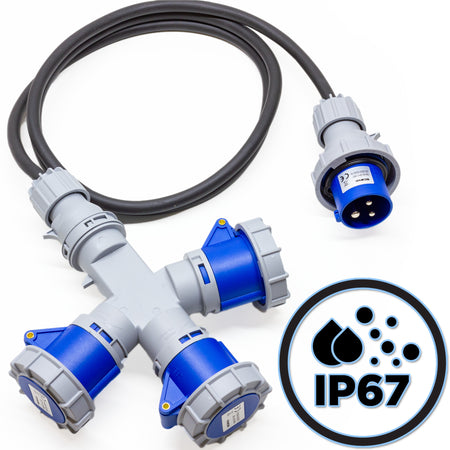 ADATTATORE INDUSTRIALE 3 PRESE 16A CON CAVO 2.2METRI - CAVO IN NEOPRENE 3G2.5 - PROTEZIONE IP67