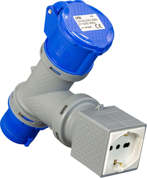 Adattatore Industriale monofase - Spina CEE 16A - 1 Presa CEE 16A e 1 Universale 16A 250V