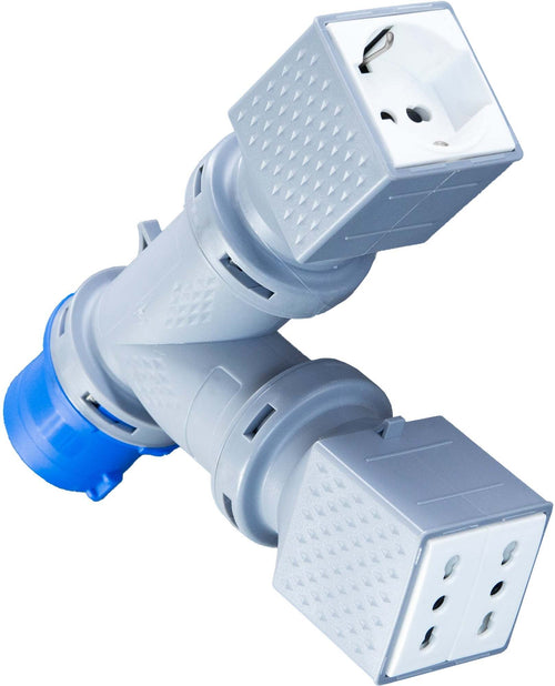 Adattatore Industriale monofase - Spina CEE 16A - 1 Presa Civile Bipasso e 1 Presa Schuko Universale 250V