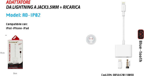 Adattatore Lightning Jack 3.5mm Ricarica Bluetooth Ipod Ipad Maxtech Ad-ip02 Cavi Smartphone Trade Shop italia - Napoli, Commerciovirtuoso.it