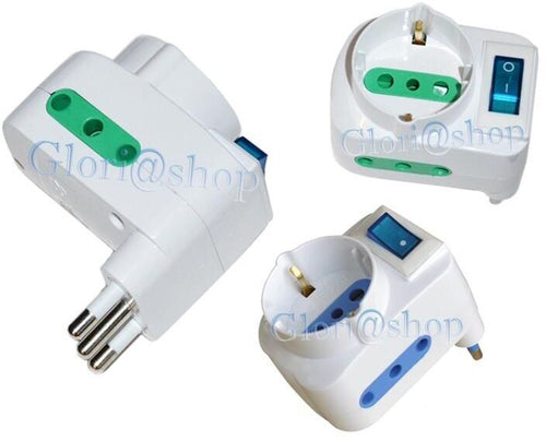 Adattatore Multipresa Interruttore . On/off 2 Spina Italiana 10a Schuko Max 1500 W Each