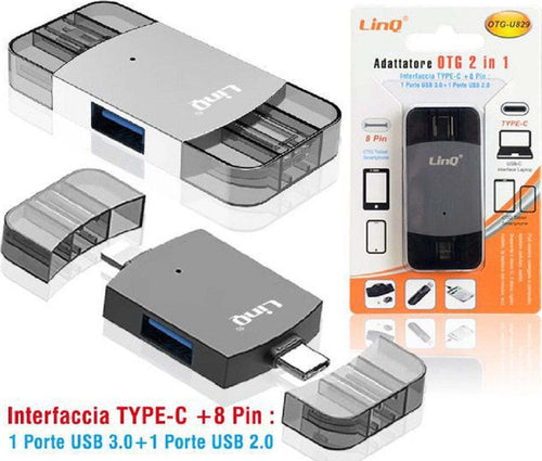 Adattatore Otg 2in1 Type-c + Lightning + 2xusb Femmina Otg-u829 Trasferimento Dati Elettronica/Informatica/Accessori/Adattatori/Adattatori USB a USB Trade Shop italia - Napoli, Commerciovirtuoso.it