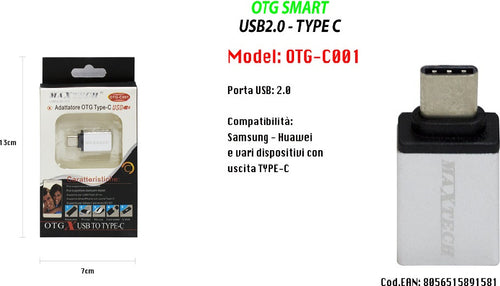 Adattatore Otg Usb 2.0 Per Smartphone Dispositivi Uscita Type-c Maxtech Otg-c001 Accessori Smartphone Trade Shop italia - Napoli, Commerciovirtuoso.it