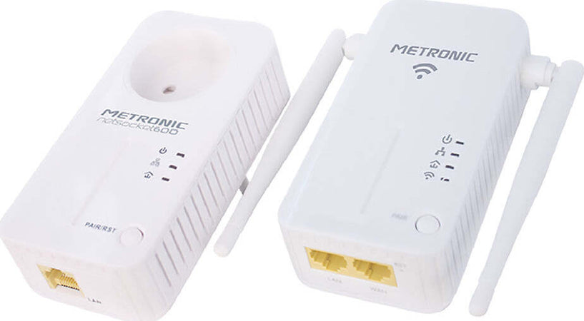 ADATTATORE-PLC-CON-RIPETITORE-WI-FI-con-2-cavi-RJ45-Metronic
