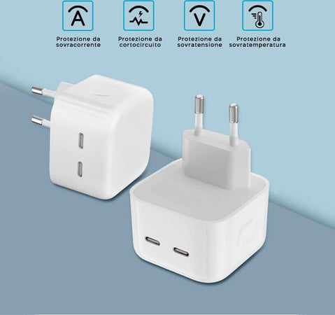 Adattatore-Smartphone-Doppia-Ricarica-Caricatore-35W-Alimentatore-Presa-USB-CtoC