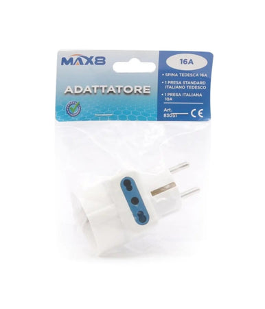 Adattatore Spina 16a 2 Prese Bipasso 10a/16a 2p+t 1 Presa Universale 10/16a Schuko 83051
