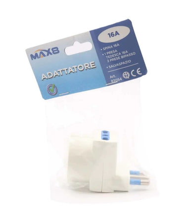 Adattatore Spina Angolare 16a 2 Bipasso 10a/16a 1 Presa Schuko 16a Laterale 83054