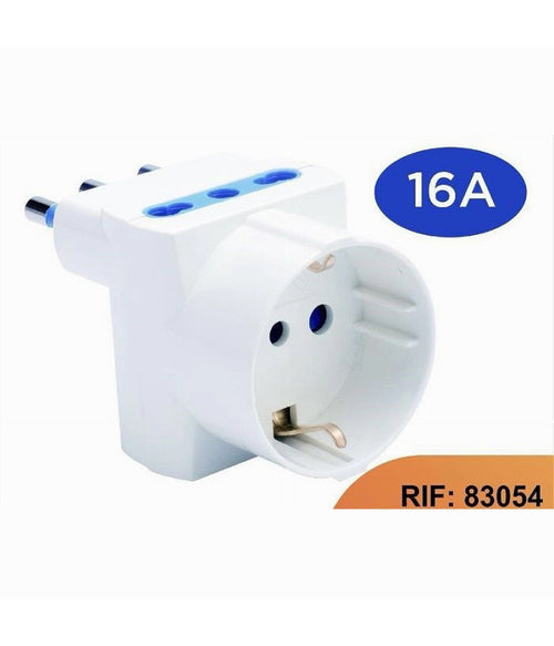 Adattatore Spina Angolare 16a 2 Bipasso 10a/16a 1 Presa Schuko 16a Laterale 83054