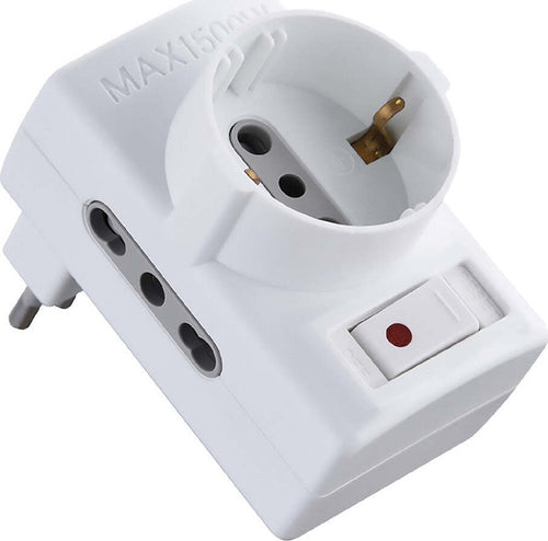 ADATTATORE-TRIPLO-CON-PROTEZIONE-SOVRACCARICO-Spina-2P+T10A---art.70025-Electraline