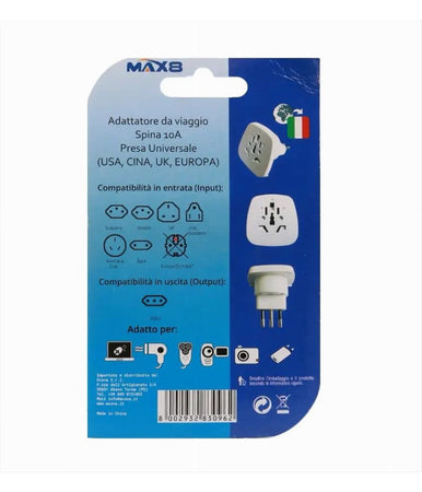 Adattatore Universale Da Viaggio Con Spina 10a 2p+t Presa Colore Bianca 83096