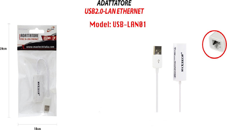 Adattatore Usb2.0 Lan Rj45 Per Cavo Ethernet Connessione Internet Pc Maxtech Usb-lan01 Informatica e Videogiochi > Accessori PC > Adattatori e Convertitori Trade Shop italia - Napoli, Commerciovirtuoso.it