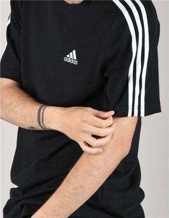 adidas-Essentials-Single-Jersey-3-Stripes-T-Shirt,-Maglietta-a-Maniche-Corte-Uomo,-Black/White