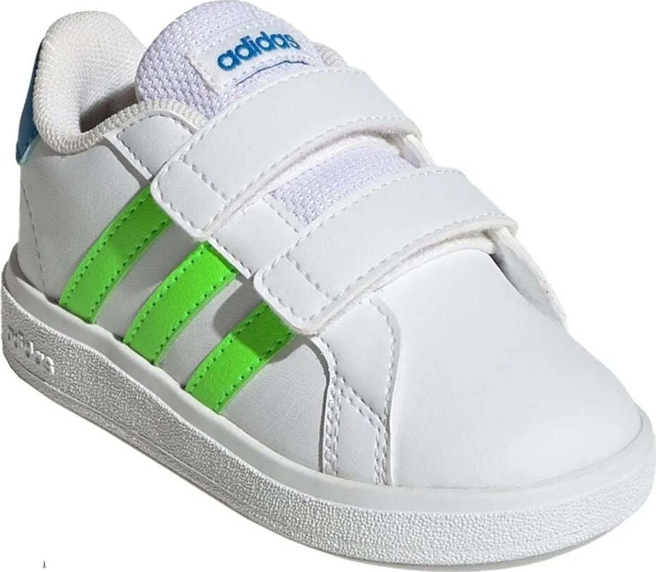 Adidas Grand Court Scarpe Bimbo Bianche E Verde Fluo Sneaker