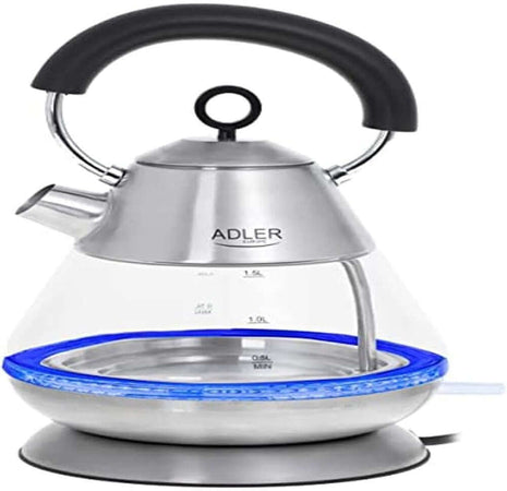 Adler Bollitore Vetro Elettrico 2200W Capacità 1,5 Lt con Spegnimento Automatico